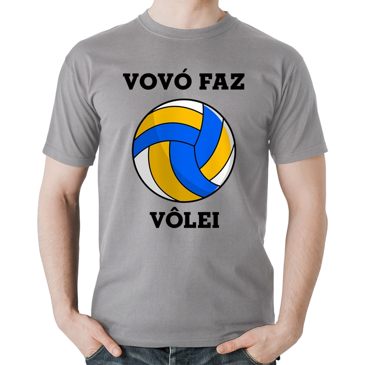 Camiseta Algodão Vovó Faz Vôlei - Cinza