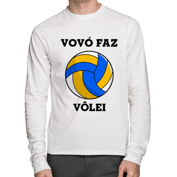 Camiseta Algodão Vovó Faz Vôlei Manga Longa - Branca