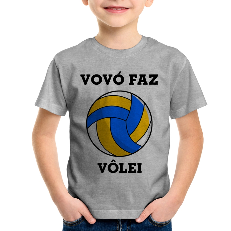 Camiseta Infantil Vovó Faz Vôlei - Cinza