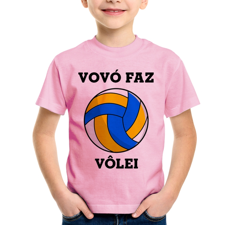 Camiseta Infantil Vovó Faz Vôlei - Rosa Bebê
