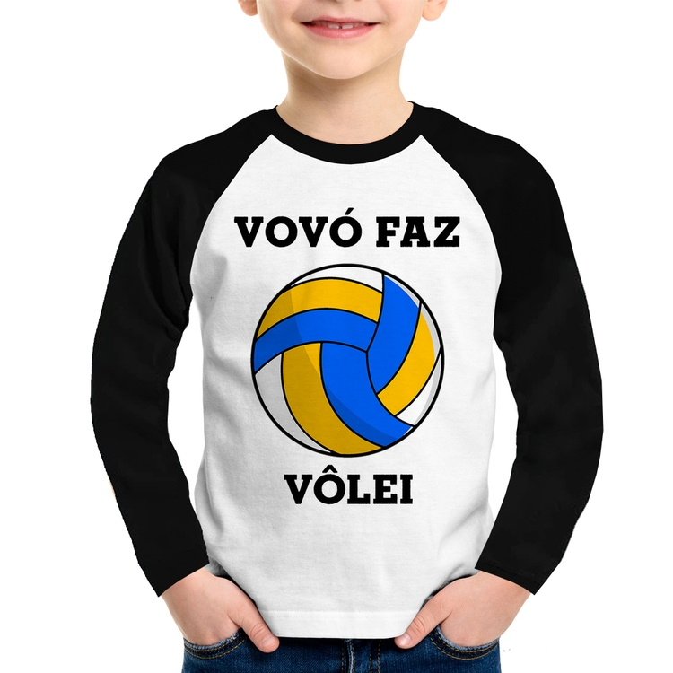 Camiseta Raglan Infantil Vovó Faz Vôlei Manga Longa