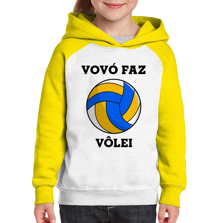 Moletom Infantil Vovó Faz Vôlei - Branco/Amarelo