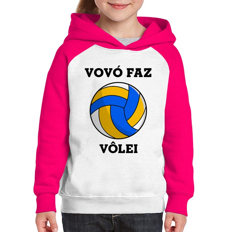 Moletom Infantil Vovó Faz Vôlei - Branco/Rosa