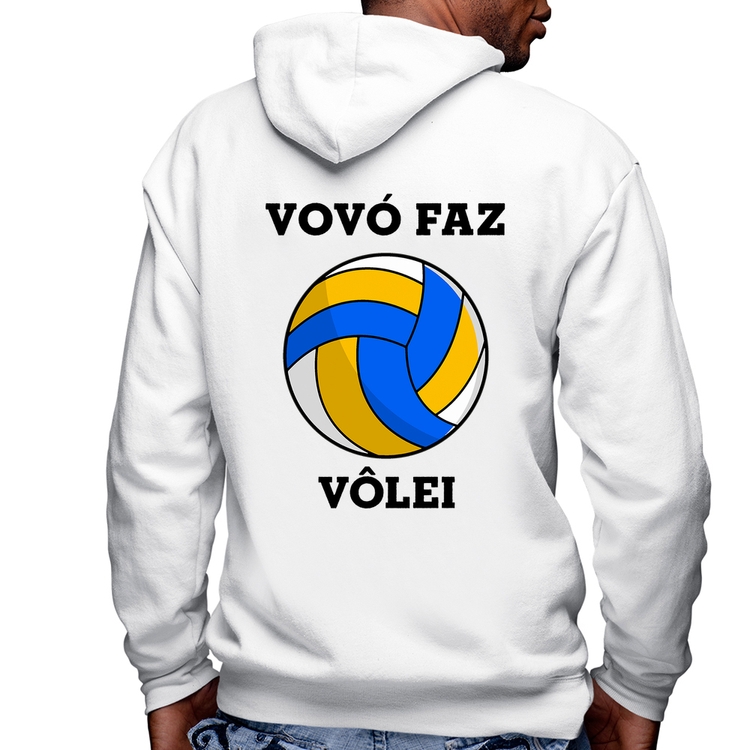 Blusa Moletom Vovó Faz Vôlei Masculina com Capuz e Zíper - Branca