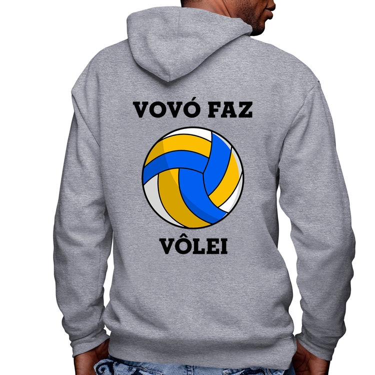 Blusa Moletom Vovó Faz Vôlei Masculina com Capuz e Zíper - Mescla