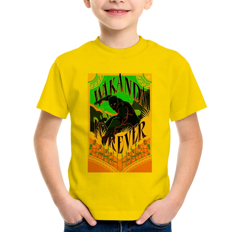 Camiseta Infantil Wakanda Forever - Amarela
