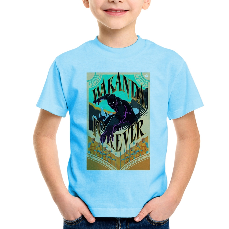 Camiseta Infantil Wakanda Forever - Azul Bebê