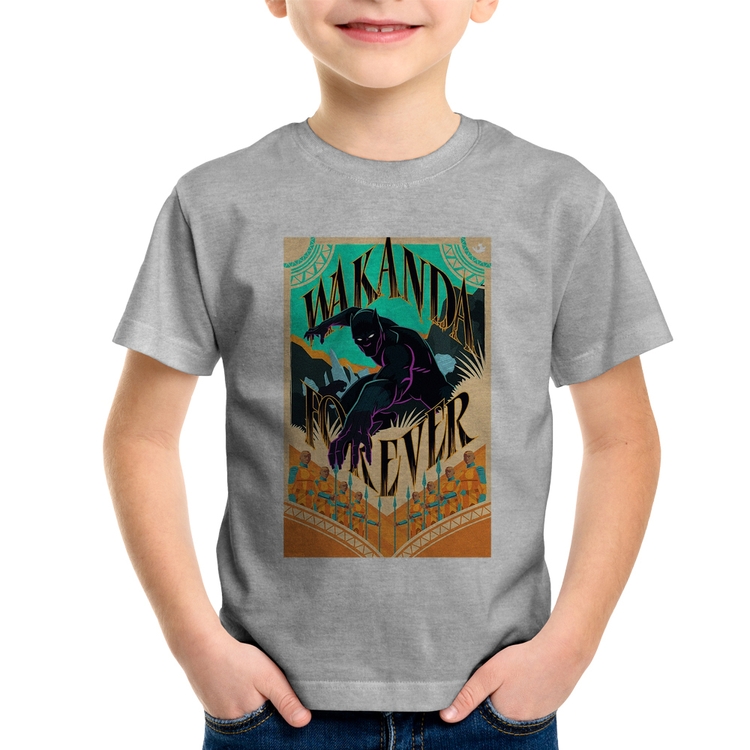 Camiseta Infantil Wakanda Forever - Cinza