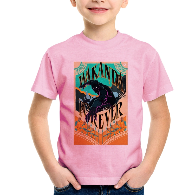 Camiseta Infantil Wakanda Forever - Rosa Bebê