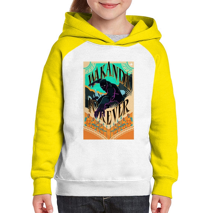 Moletom Infantil Wakanda Forever - Branco/Amarelo