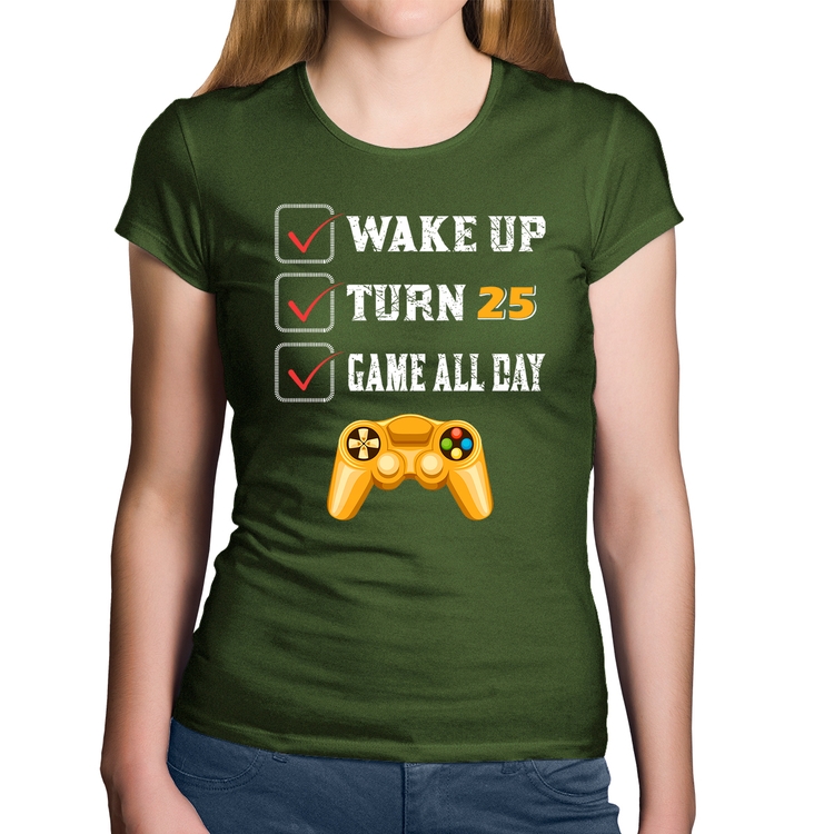 Baby Look Algodão Wake Up, Turn 25, Game All Day - Musgo