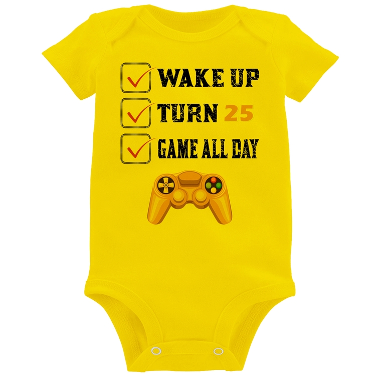 Body Bebê Wake Up, Turn 25, Game All Day - Amarelo