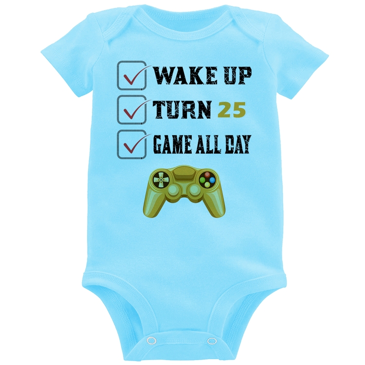 Body Bebê Wake Up, Turn 25, Game All Day - Azul Bebê