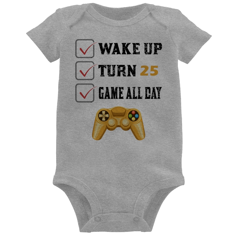 Body Bebê Wake Up, Turn 25, Game All Day - Cinza