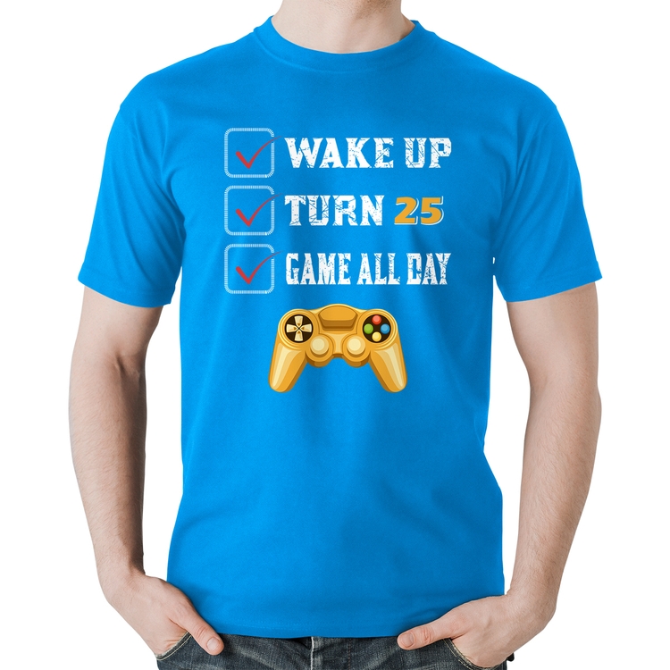 Camiseta Algodão Wake Up, Turn 25, Game All Day - Azul