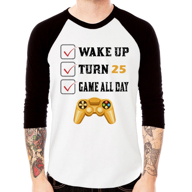 Camiseta Raglan Wake Up, Turn 25, Game All Day Manga 3/4