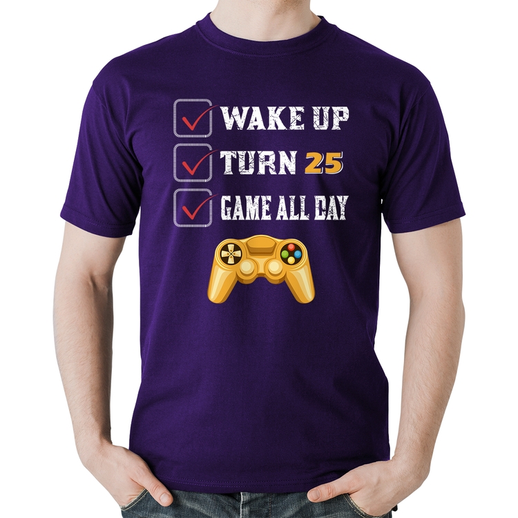 Camiseta Algodão Wake Up, Turn 25, Game All Day - Roxa