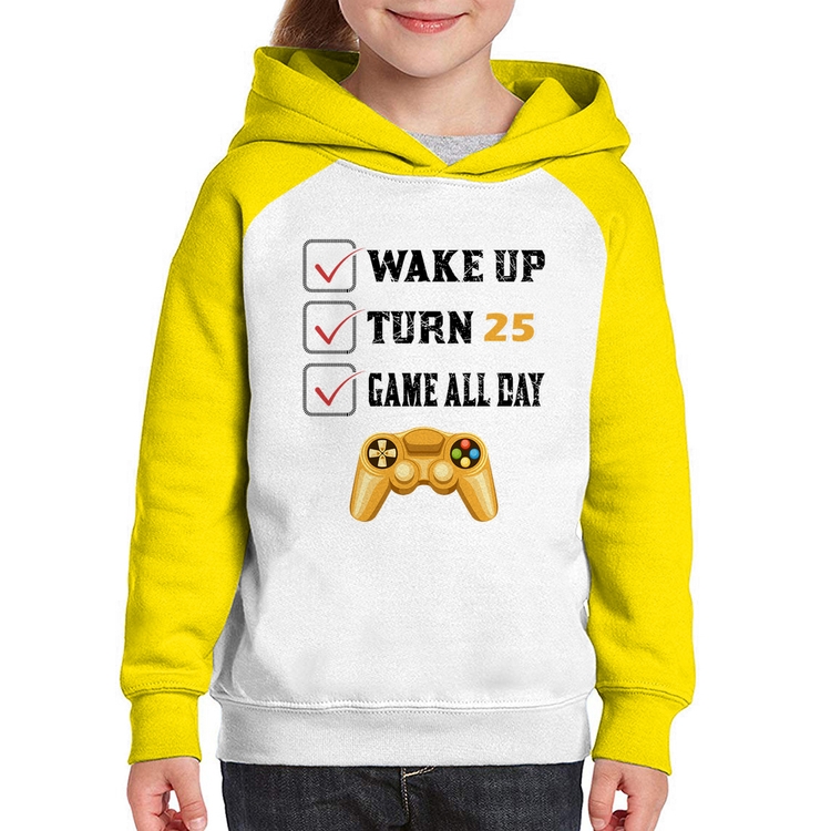 Moletom Infantil Wake Up, Turn 25, Game All Day - Branco/Amarelo