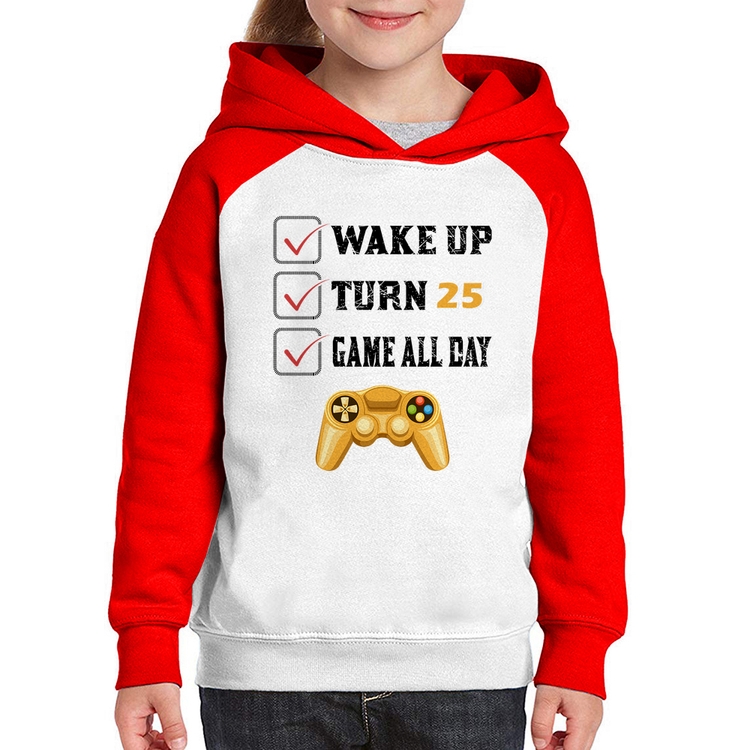 Moletom Infantil Wake Up, Turn 25, Game All Day - Branco/Vermelho