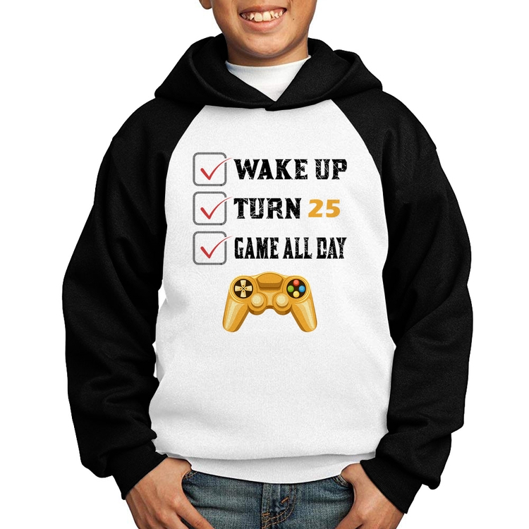 Moletom Infantil Wake Up, Turn 25, Game All Day - Branco/Preto
