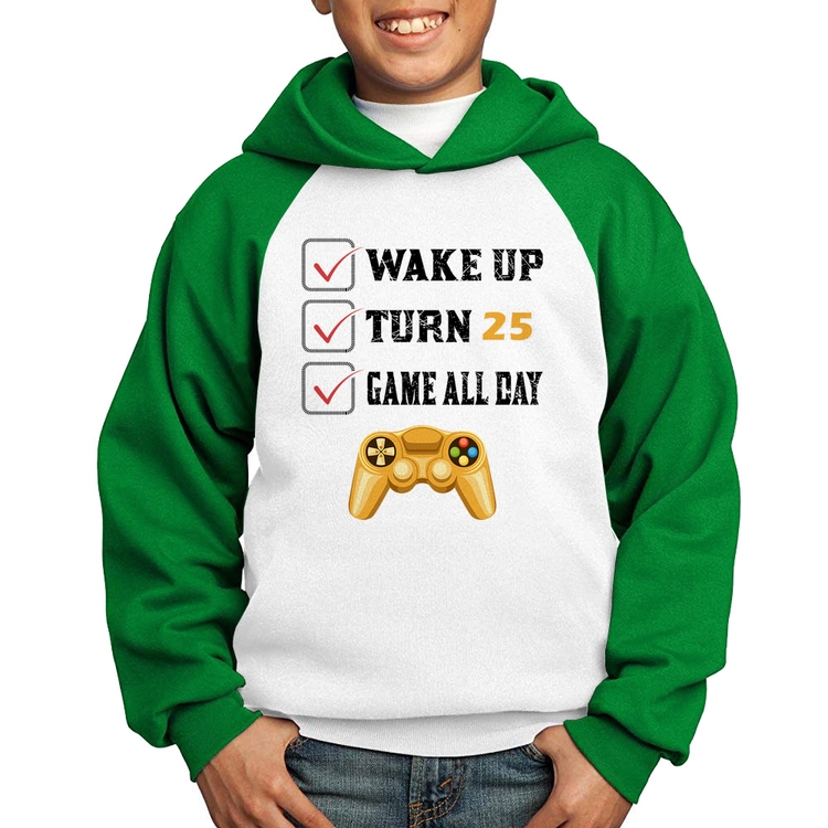 Moletom Infantil Wake Up, Turn 25, Game All Day - Branco/Verde