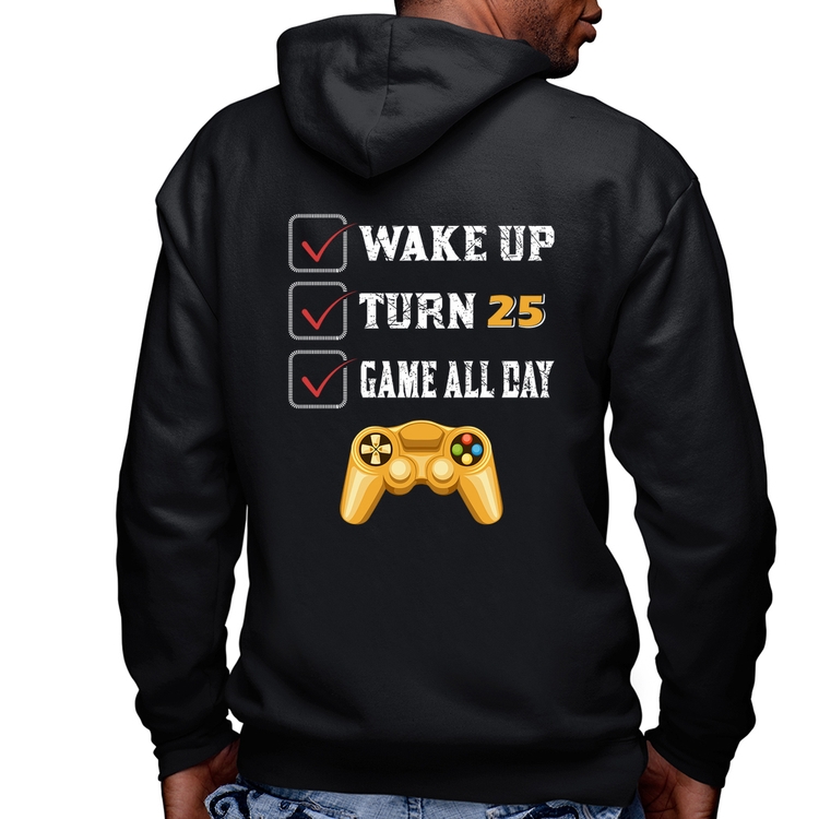 Blusa Moletom Wake Up, Turn 25, Game All Day Masculina com Capuz e Zíper