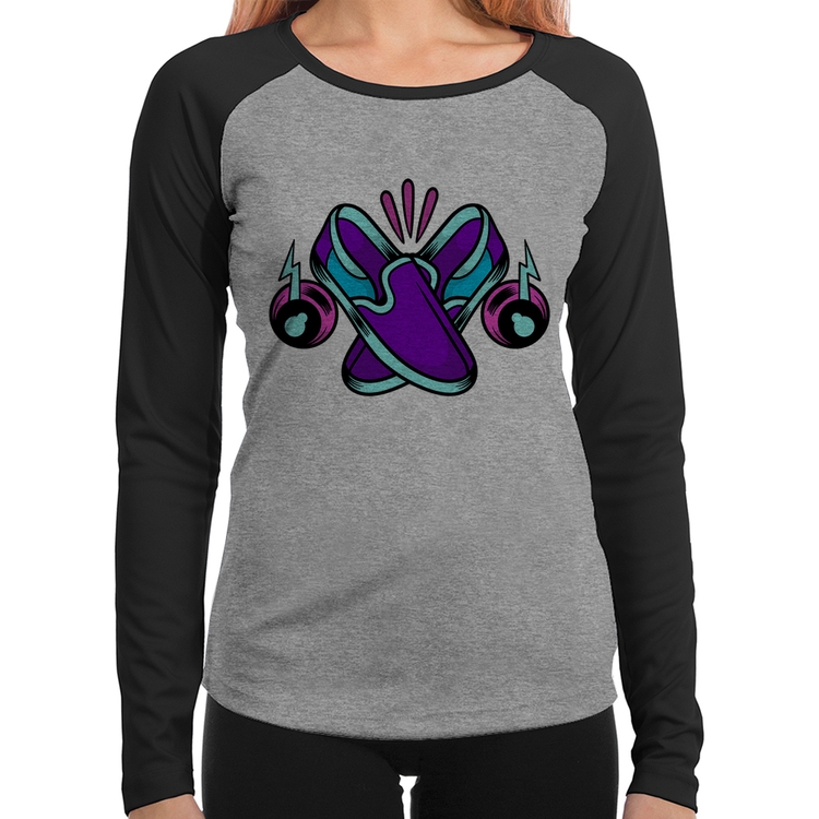 Baby Look Raglan Walk The Talk Manga Longa - Cinza/Preto