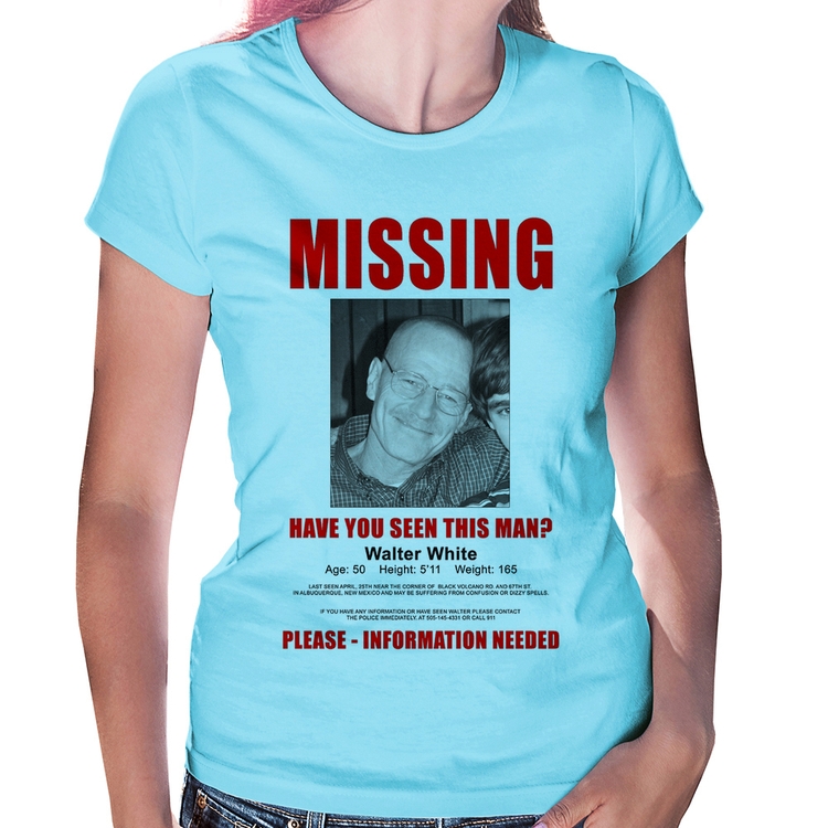 Baby Look Walter White Missing - Azul Bebê