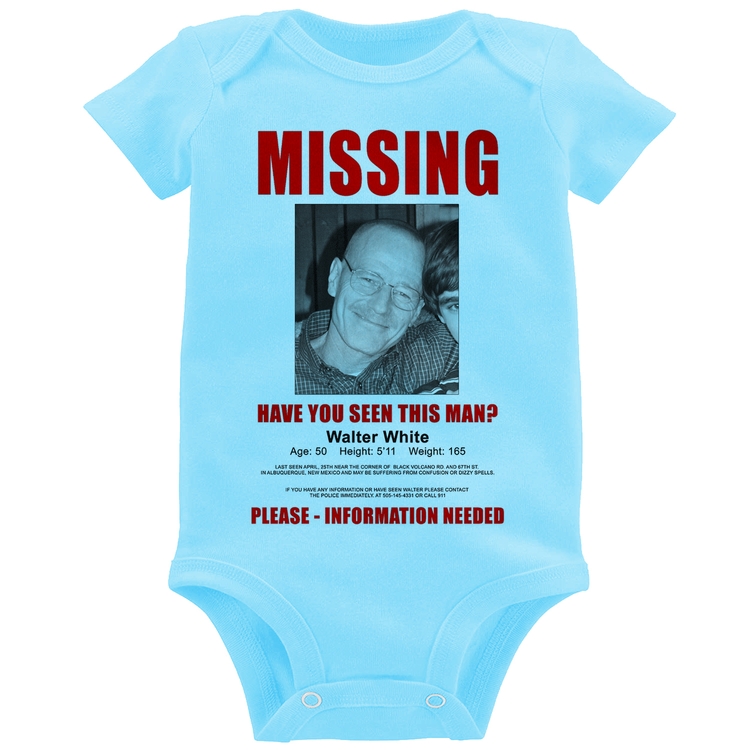 Body Bebê Walter White Missing - Azul Bebê