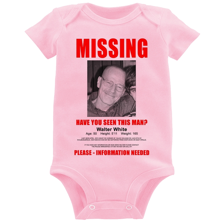 Body Bebê Walter White Missing - Rosa Bebê