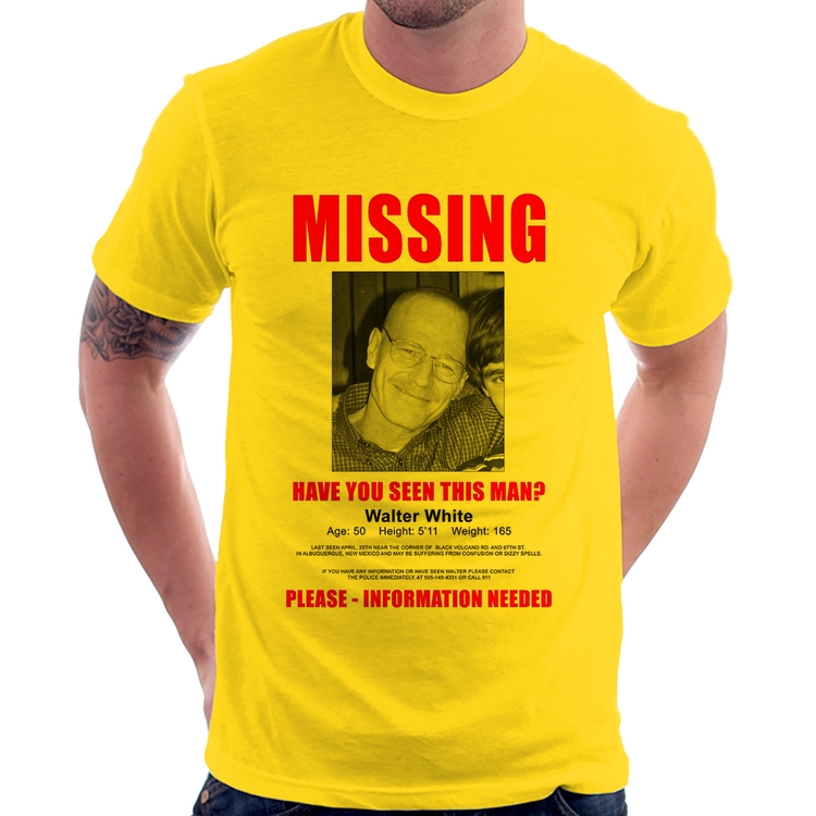 Camiseta Walter White Missing - Amarela