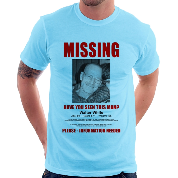 Camiseta Walter White Missing - Azul Bebê
