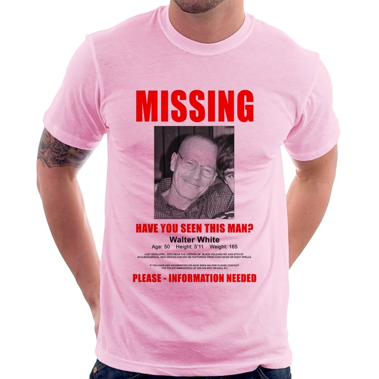 Camiseta Walter White Missing - Rosa Bebê