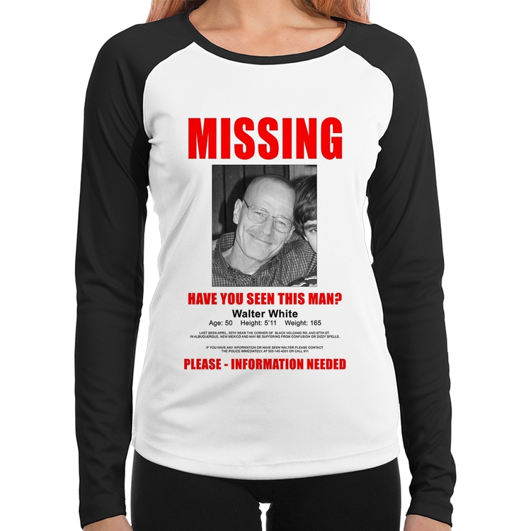 Baby Look Raglan Walter White Missing Manga Longa