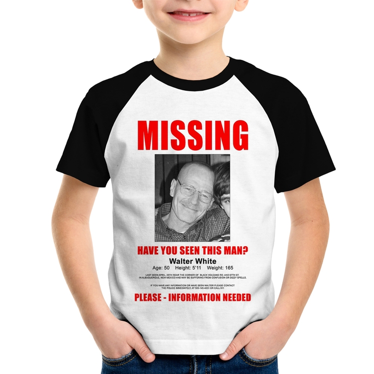 Camiseta Raglan Infantil Walter White Missing