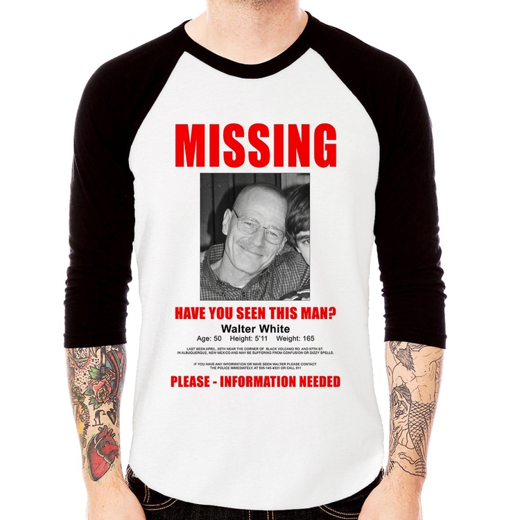 Camiseta Raglan Walter White Missing Manga 3/4