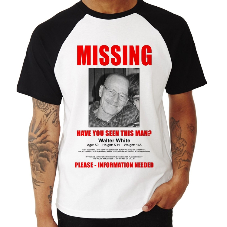 Camiseta Raglan Walter White Missing