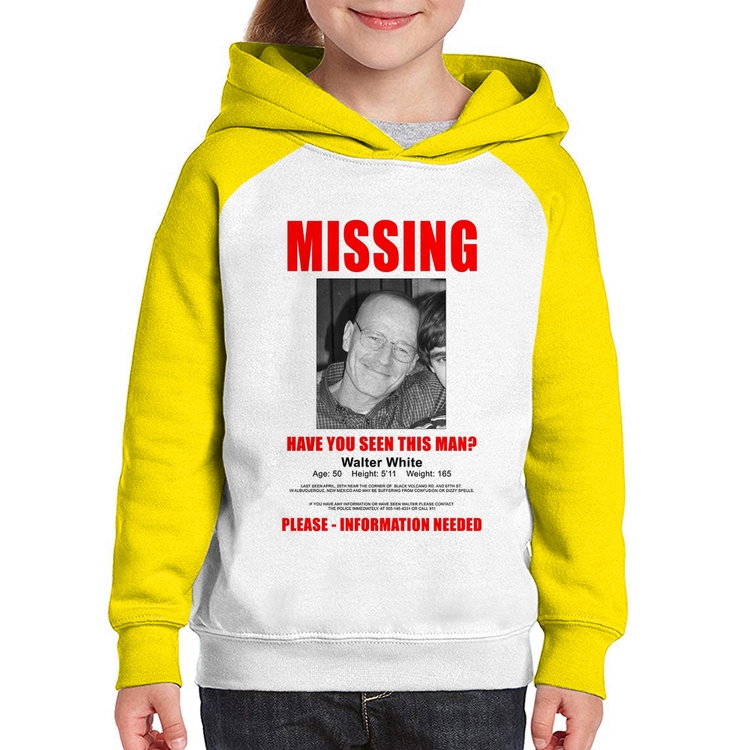 Moletom Infantil Walter White Missing - Branco/Amarelo