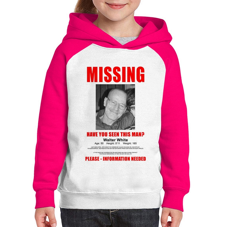 Moletom Infantil Walter White Missing - Branco/Rosa