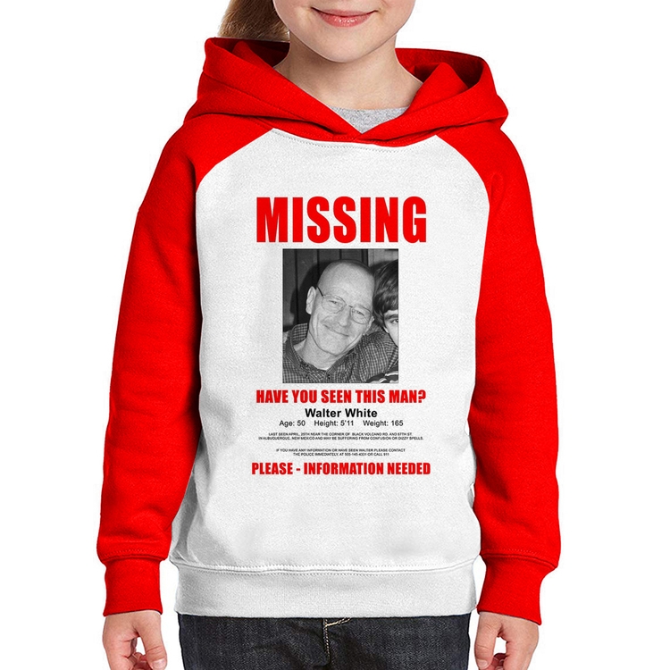 Moletom Infantil Walter White Missing - Branco/Vermelho