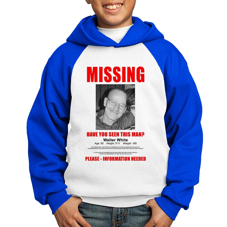 Moletom Infantil Walter White Missing - Branco/Azul