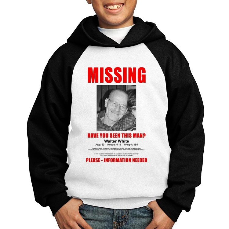 Moletom Infantil Walter White Missing - Branco/Preto