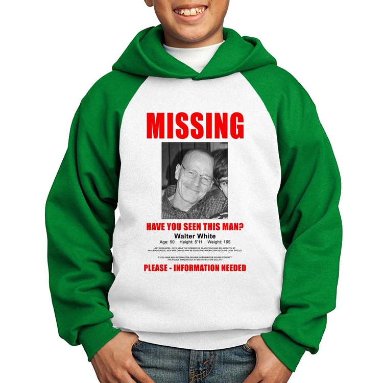Moletom Infantil Walter White Missing - Branco/Verde