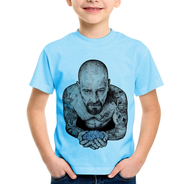 Camiseta Infantil Walter White Tattoo Heisenberg - Azul Bebê