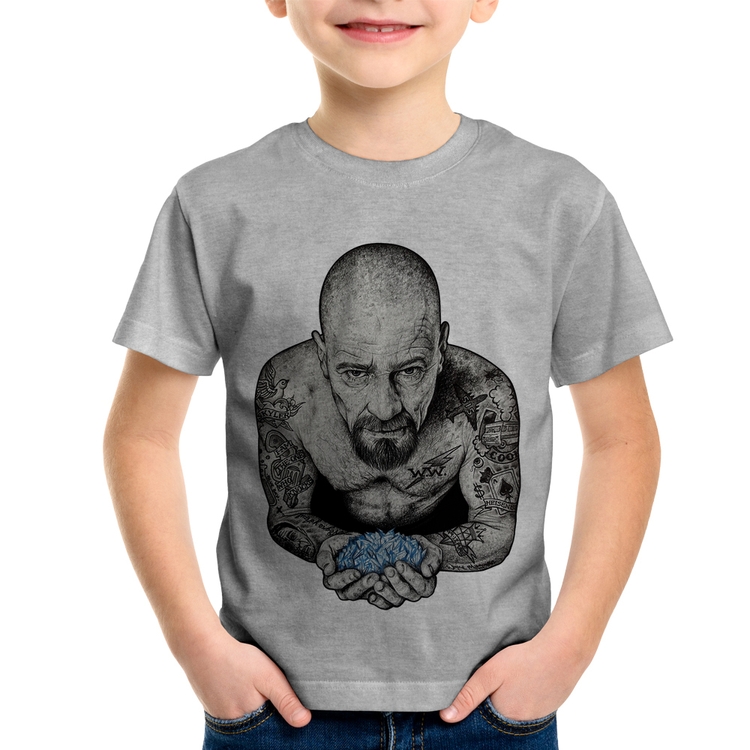 Camiseta Infantil Walter White Tattoo Heisenberg - Cinza