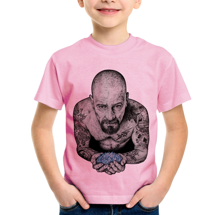 Camiseta Infantil Walter White Tattoo Heisenberg - Rosa Bebê