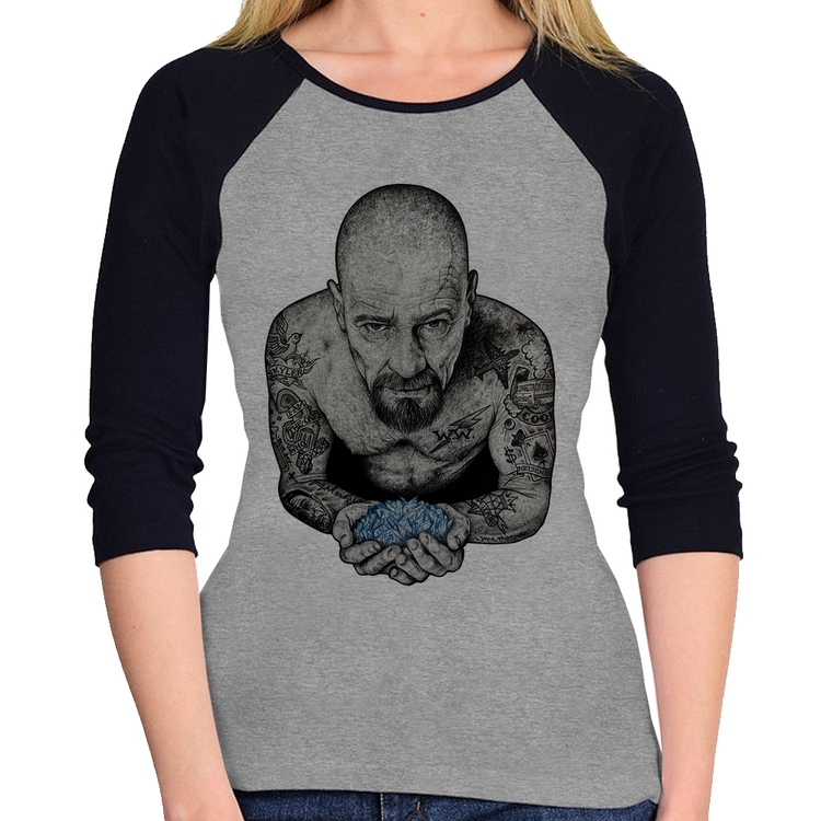 Baby Look Raglan Walter White Tattoo Heisenberg Manga 3/4 - Cinza/Preto
