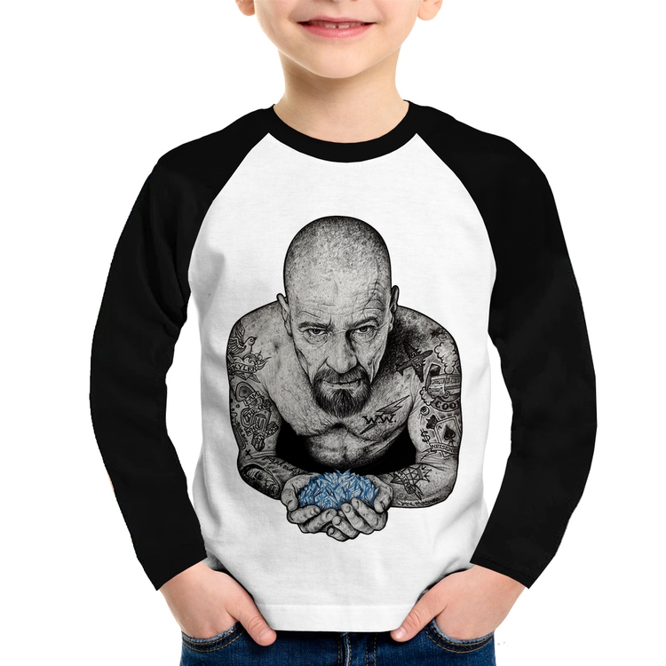 Camiseta Raglan Infantil Walter White Tattoo Heisenberg Manga Longa