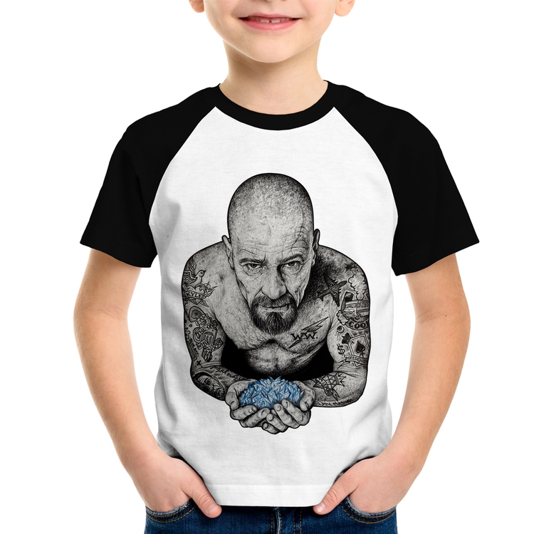 Camiseta Raglan Infantil Walter White Tattoo Heisenberg