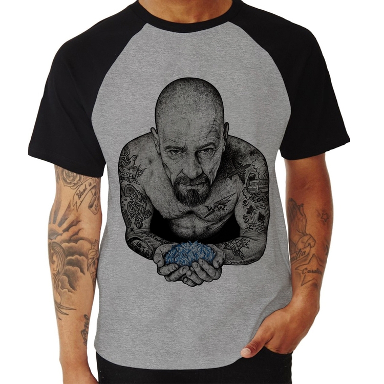 Camiseta Raglan Walter White Tattoo Heisenberg - Cinza/Preto